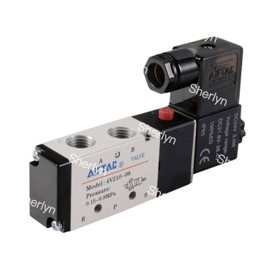 Katup Solenoid AIRTAC DC24V Dua Posisi Lima Arah Pembalik dengan Peringkat Enklosur IP65