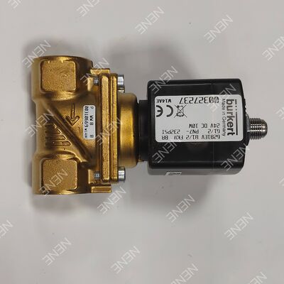Katup Solenoid Orifice Besar Suhu Tinggi yang Dioperasikan AC24V Tipe BURKERT 6281 00221881 G1 2/2 NC Badan Kuningan Segel FKM 20.0 Orifice Aliran 8W 0.2-16bar 0 hingga +120°C