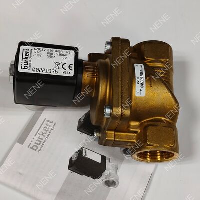 Katup Solenoid Orifice Besar Suhu Tinggi yang Dioperasikan AC24V Tipe BURKERT 6281 00221881 G1 2/2 NC Badan Kuningan Segel FKM 20.0 Orifice Aliran 8W 0.2-16bar 0 hingga +120°C