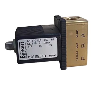 Burkert 00125301 Klep Solenoid Industri, G1/4 Inch Port, 3.0 Flow Oriffice, FKM Sealed Brass Housing, 24V DC Power 8W, 0~6bar Aplikasi Tekanan Rendah