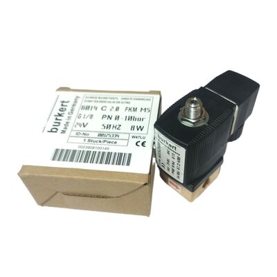 Katup Solenoid Aksi Langsung Tertutup Normal 2/2 Arah, Burkert 6013 00126092, Ulir G1/8, Lubang 3.0mm, Bodi Kuningan, Segel FKM, 24VAC 8W, 0-10bar