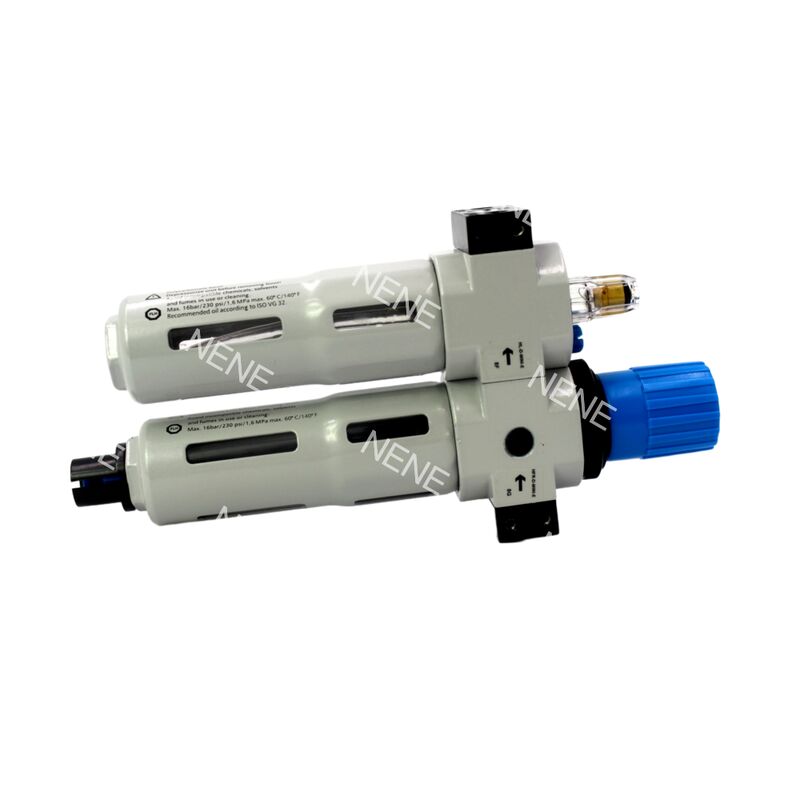 Unit FRC Pneumatik G1/8 0,5-12bar Festo FRC-1/8-D-MINI-A-MPA 8002270 Paduan Seng 40µm Drain Otomatis Penuh dengan Pengukur MPA
