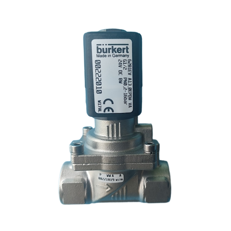 Katup Solenoid Diafragma Servo Burkert Tipe 6281 00323973 00323975 Ulir Betina G1/2 2/2 NC Dengan Override Manual Badan Katup Baja Tahan Karat Segel FKM Lubang Alir 13.0 DC24V AC220V