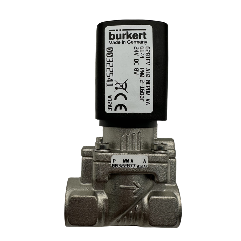 Burkert Tipe 6281 Large Flow Servo Diaphragm Solenoid Valve 00222022 00222023 00222024 G1 1/4 Thread 2/2 NC Baja tahan karat Valve Body EPDM Seal 25.0 Flow Oriffice 8W Coil DC24V/AC24V/AC220V