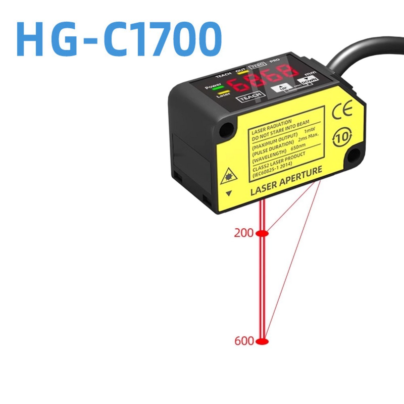 HG-C1700 Sensor Penggeseran Laser 700Mm Jarak Referensi Jarak Pengukuran Panjang Sensor Gambar CMOS IP67 12-24V Dc NPN PNP 0-5V 4-20Ma Sinyal Analog