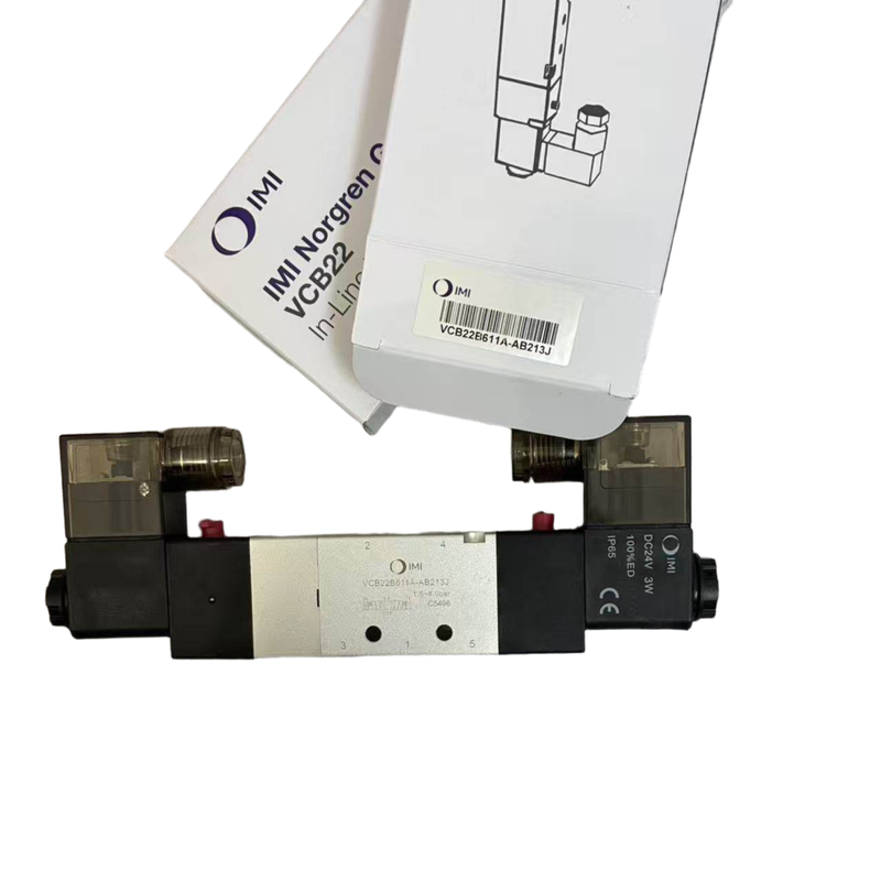 5/3 Katup Solenoid Pusat Tutup NORGREN VCB22B611A-AB213J G1/4 24VDC Katup Posisi Solenoid Ganda untuk Klamping Terapung 5 Port 3 Posisi