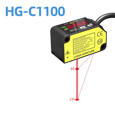 Sensor Jarak Laser HG-C1100 Jarak Tengah 100Mm Rentang Pengukuran ±35Mm Pengulangan 70Um IP67 12-24V DC Output NPN Pnp Sinyal Analog 0-5V 4-20Ma